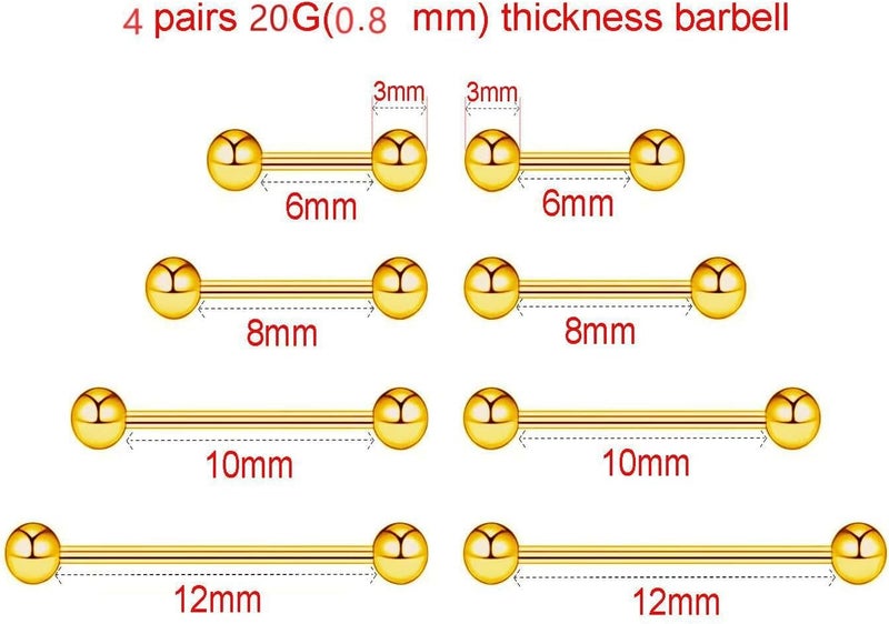 NewkeepsR 20G/18G/16G/14G/12G/10G Medical Implant Steel Nipple Tongue Piercing Barbell,Industrial Tongue Cheek Dimple Bars - Image 2
